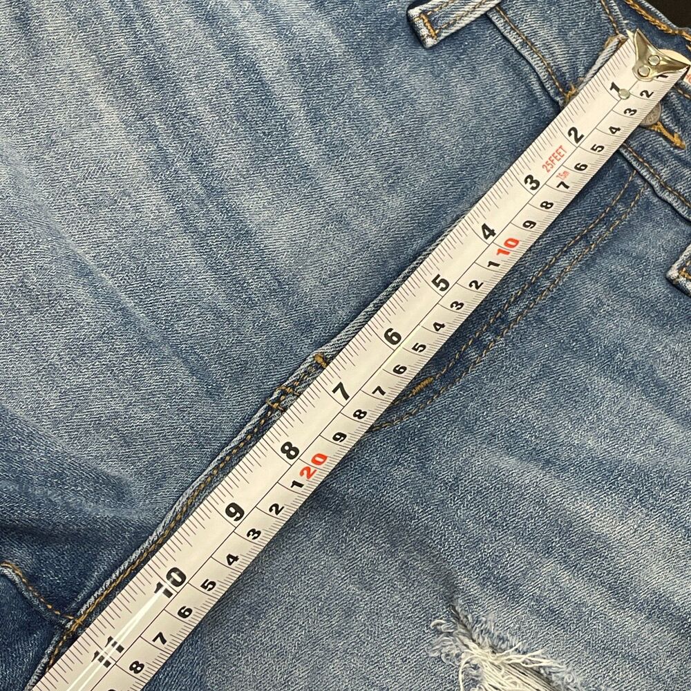 ~ Levi's 29 Jean Shorts Cut Off Hi-Rise Med Wash Distressed Frayed Raw Rips Blue - Picture 6 of 13